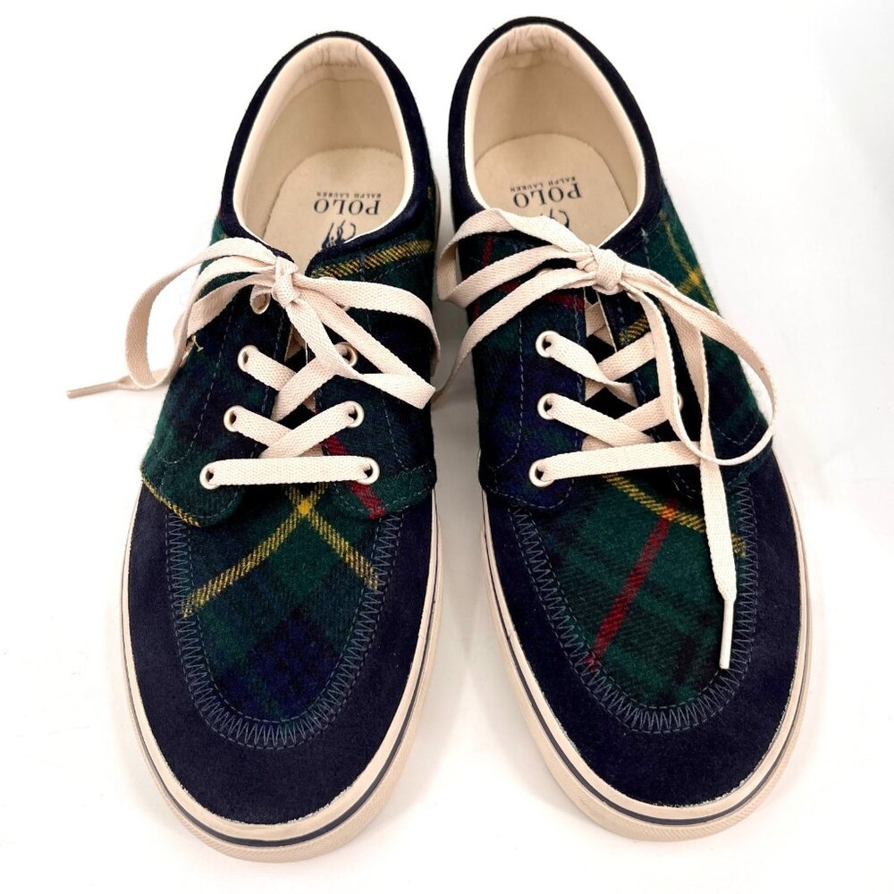Polo Ralph Lauren Keaton Pony Sneaker Size 11 Chambray Herringbone Shoes - Picture 2 of 14
